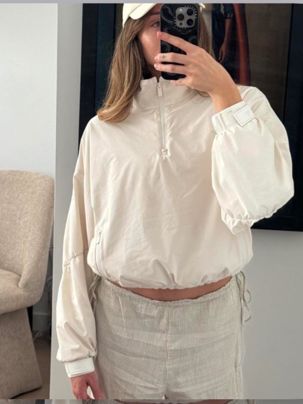 Alo Yoga Elevation Cropped Mock Neck Quarter Zip Ivory XS